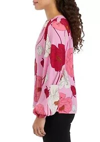Petite Printed Keyhole Neck Blouse
