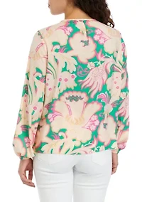 Petite Printed Keyhole Neck Blouse