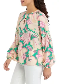 Petite Printed Keyhole Neck Blouse