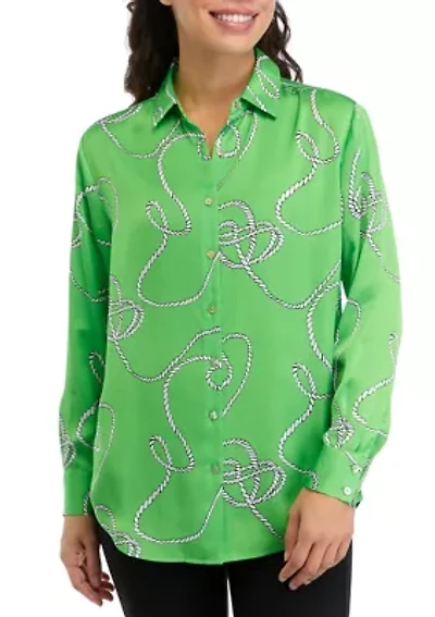 Petite Printed Button Down Blouse