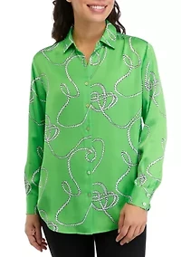 Petite Printed Button Down Blouse