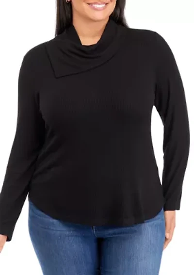 Plus Long Sleeve Asymmetrical Drape Neck Top