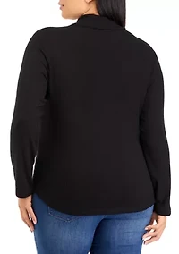 Plus Long Sleeve Asymmetrical Drape Neck Top