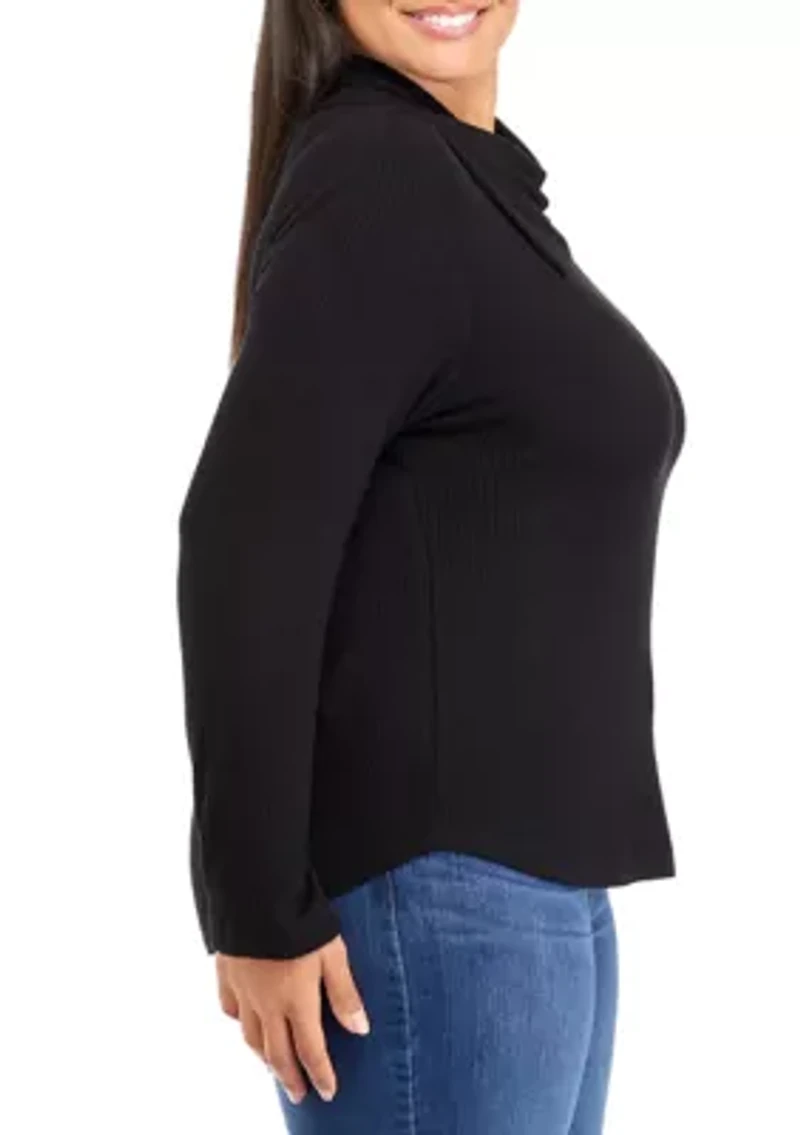 Plus Long Sleeve Asymmetrical Drape Neck Top