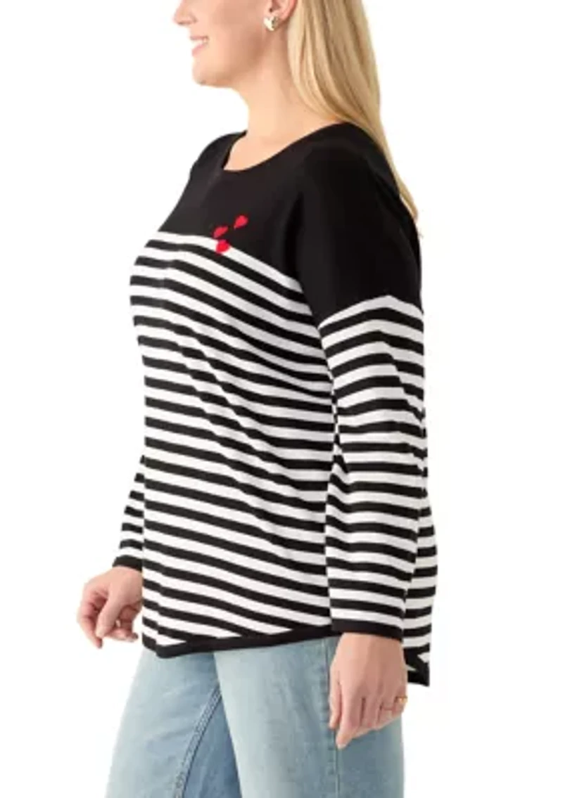 Plus Heart Intarsia Stripe Sweater