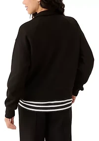 Petite Zip Drop Shoulder Top with Shirred Cuffs