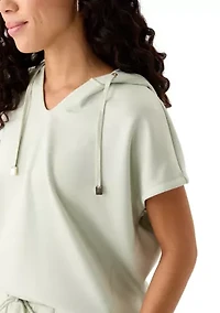 Petite Extended Shoulder V-Neck Hooded Top