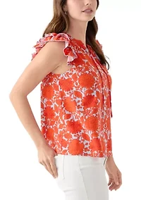 Women's Flutter Sleeve Printed Top