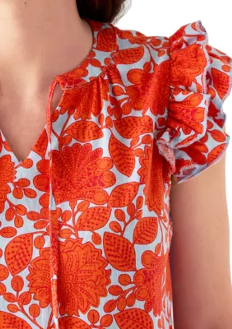 Women's Flutter Sleeve Printed Top
