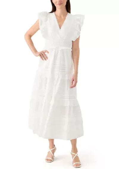 Women's Flutter Sleeve V-Neck Tiered Dress