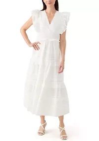 Women's Flutter Sleeve V-Neck Tiered Dress