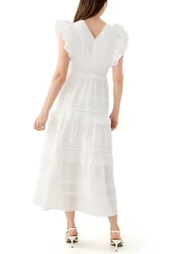Women's Flutter Sleeve V-Neck Tiered Dress