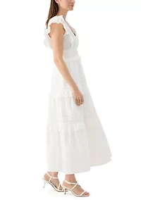 Women's Flutter Sleeve V-Neck Tiered Dress