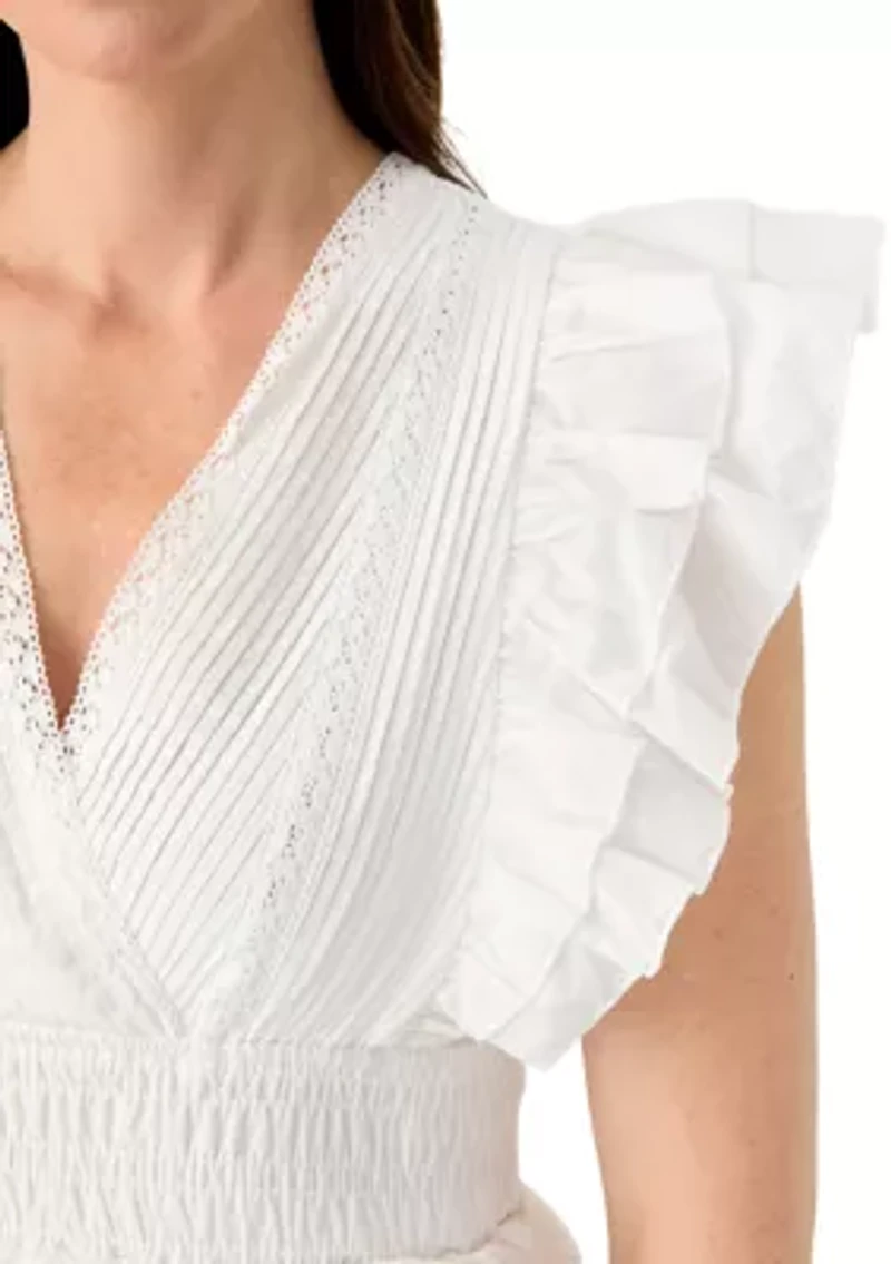 Women's Flutter Sleeve V-Neck Tiered Dress
