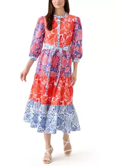 Women's Blouson Sleeve Printed Tiered Dress