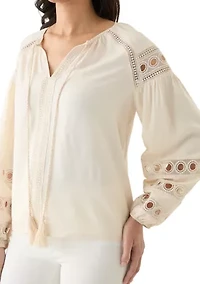 Women's Long Sleeve Tie Neck Blouse