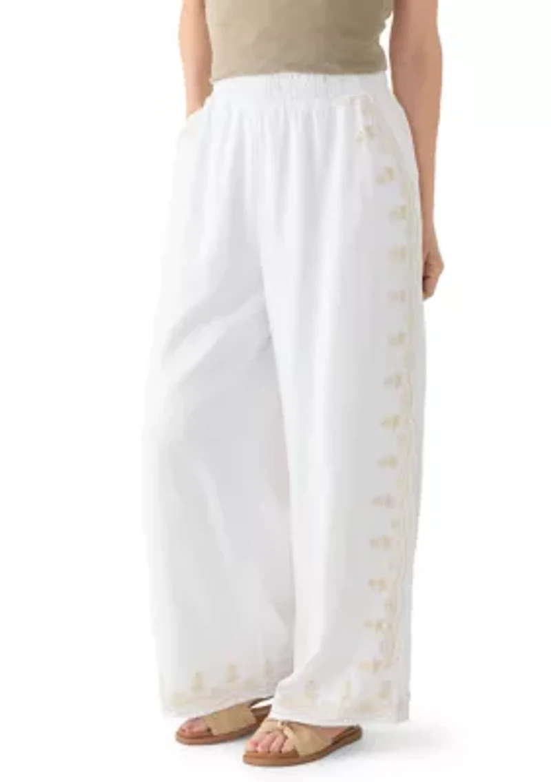 Women's Smocked Waist Embroidered Pants