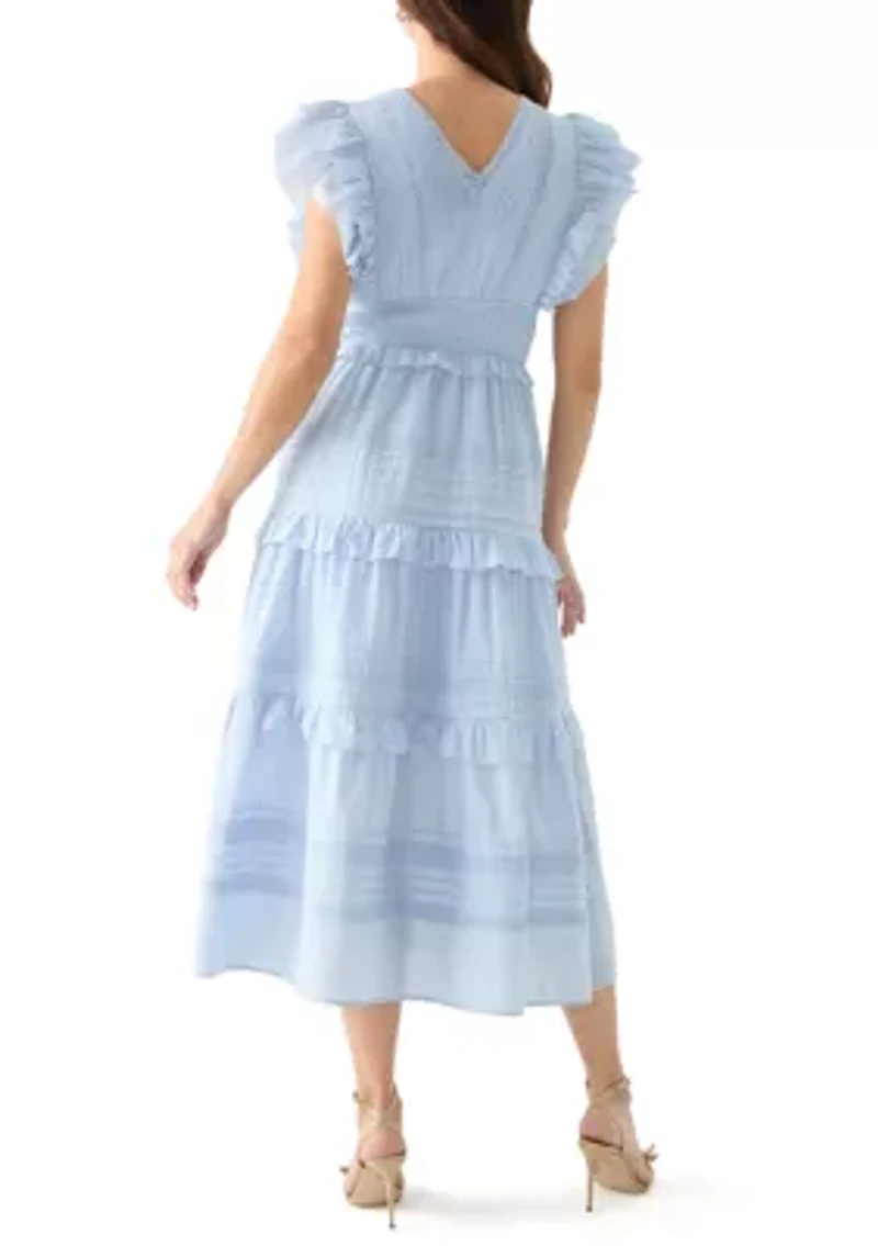 Women's Short Ruffle Sleeve V-Neck Tiered Dress
