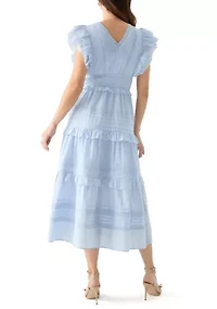 Women's Short Ruffle Sleeve V-Neck Tiered Dress