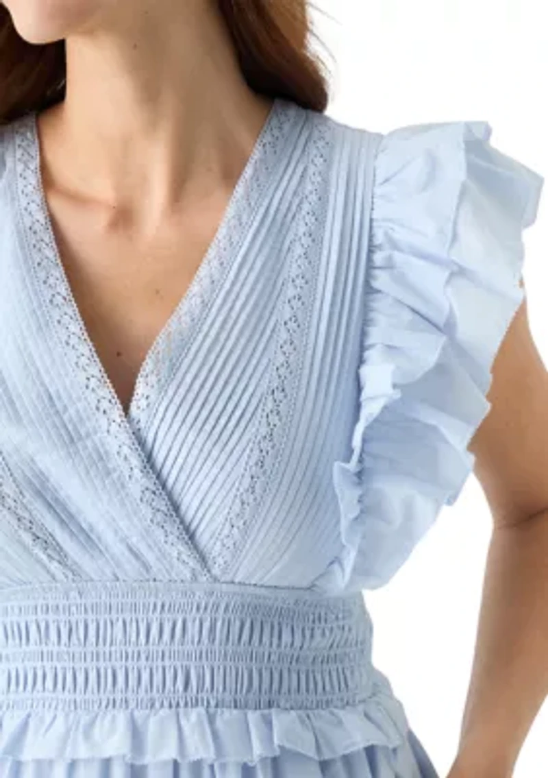 Women's Short Ruffle Sleeve V-Neck Tiered Dress