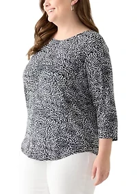 Plus 3/4 Sleeve Pleat Back Knit Top