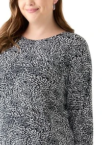 Plus 3/4 Sleeve Pleat Back Knit Top