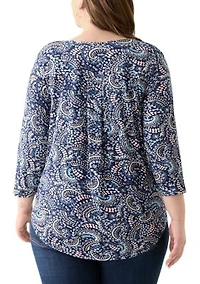 Plus 3/4 Sleeve Pleat Back Knit Top