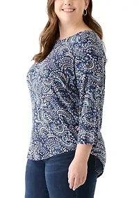 Plus 3/4 Sleeve Pleat Back Knit Top