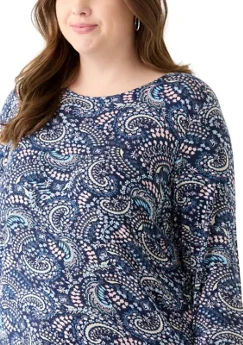 Plus 3/4 Sleeve Pleat Back Knit Top