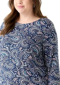 Plus 3/4 Sleeve Pleat Back Knit Top