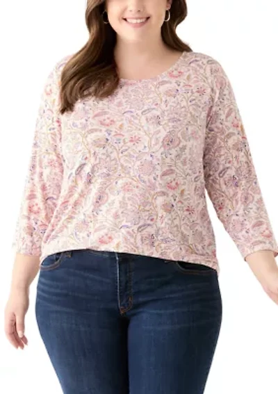 Plus 3/4 Sleeve Pleat Back Knit Top