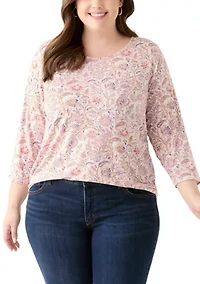 Plus 3/4 Sleeve Pleat Back Knit Top