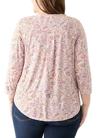 Plus 3/4 Sleeve Pleat Back Knit Top