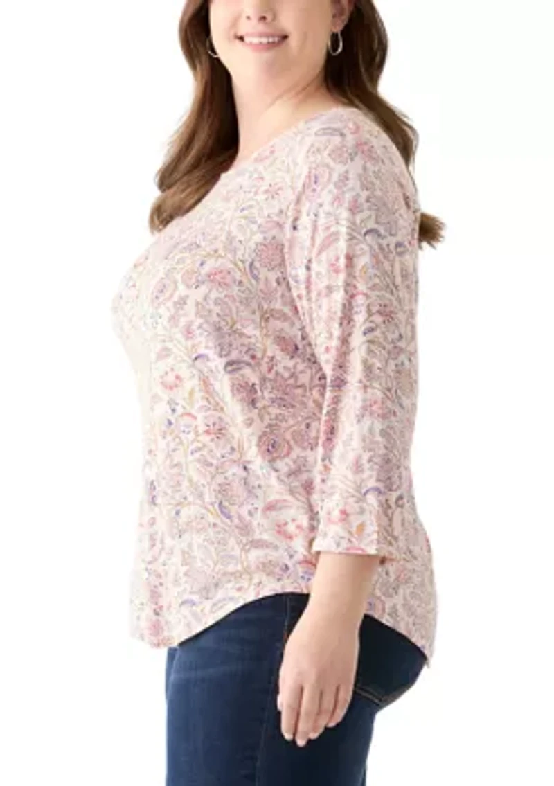 Plus 3/4 Sleeve Pleat Back Knit Top