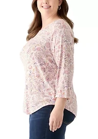 Plus 3/4 Sleeve Pleat Back Knit Top