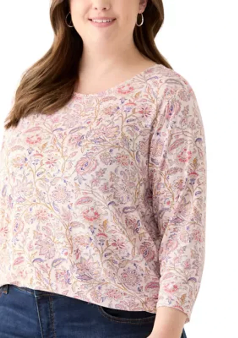 Plus 3/4 Sleeve Pleat Back Knit Top