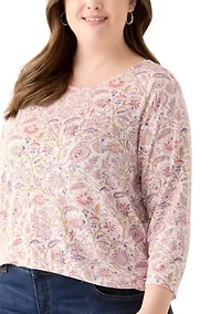 Plus 3/4 Sleeve Pleat Back Knit Top