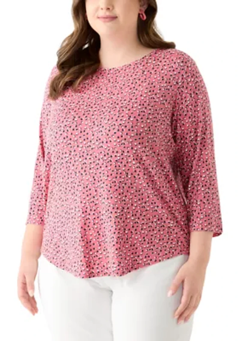 Plus 3/4 Sleeve Pleat Back Knit Top