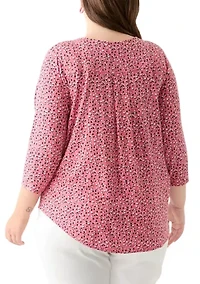 Plus 3/4 Sleeve Pleat Back Knit Top