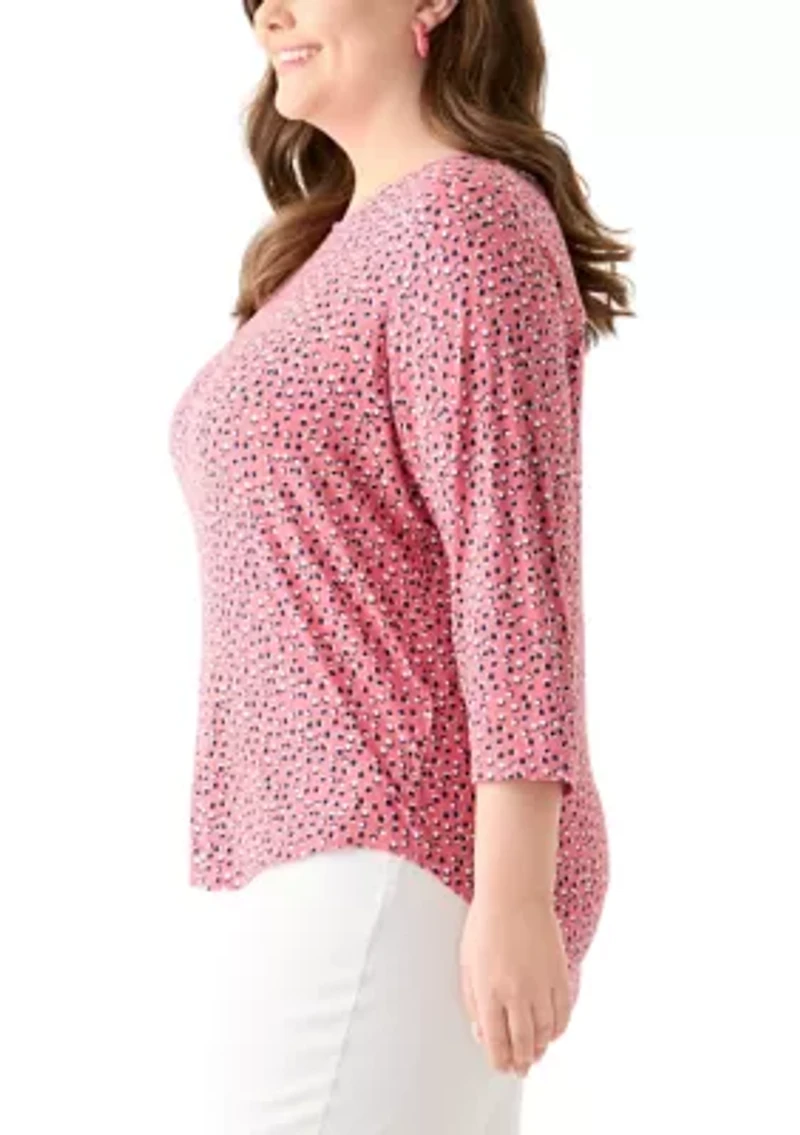 Plus 3/4 Sleeve Pleat Back Knit Top