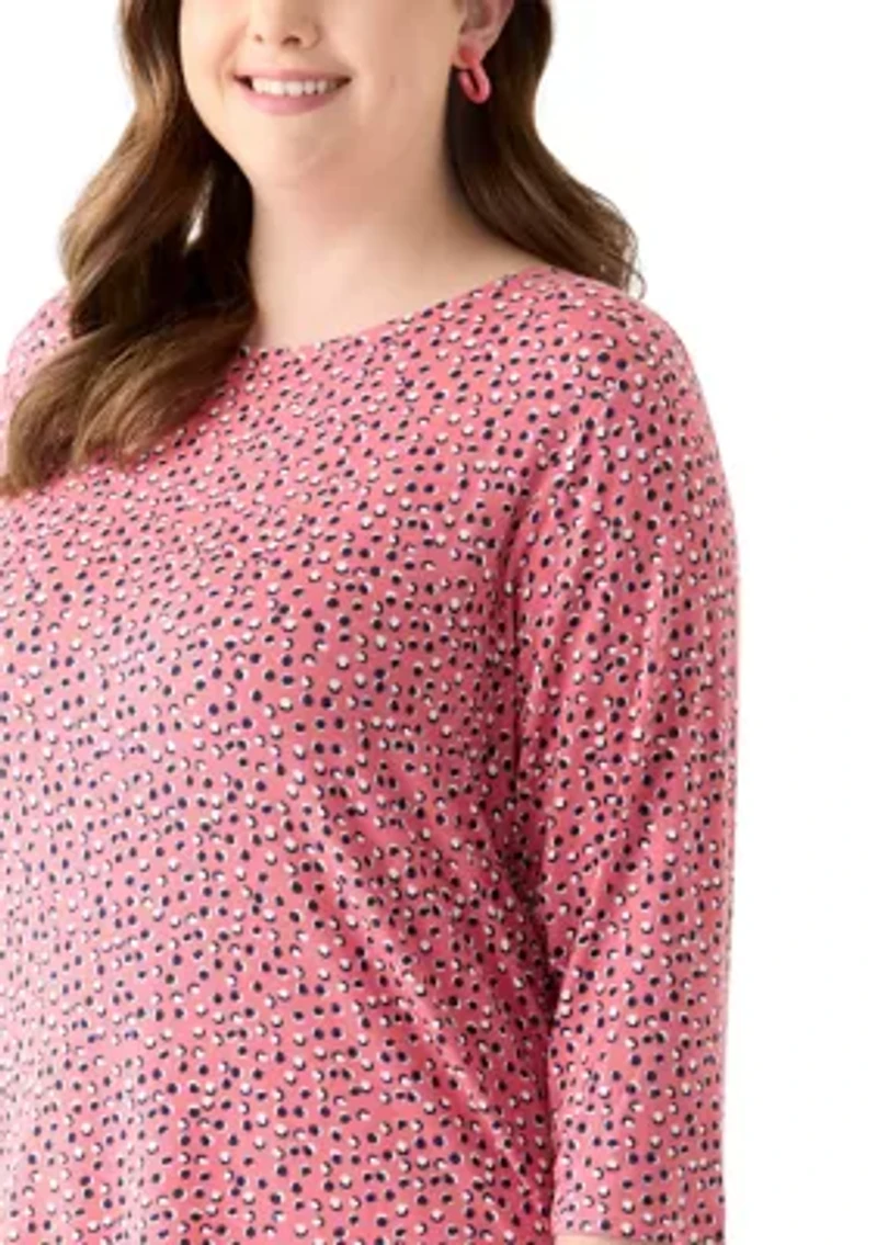 Plus 3/4 Sleeve Pleat Back Knit Top