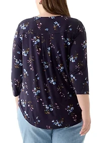 Plus 3/4 Sleeve Pleat Back Knit Top