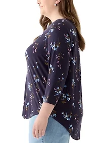Plus 3/4 Sleeve Pleat Back Knit Top