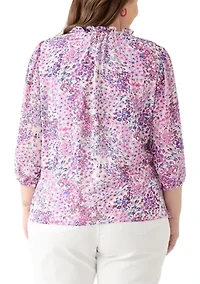 Plus 3/4 Chiffon Sleeve Woven Blouse