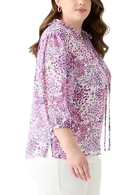 Plus 3/4 Chiffon Sleeve Woven Blouse