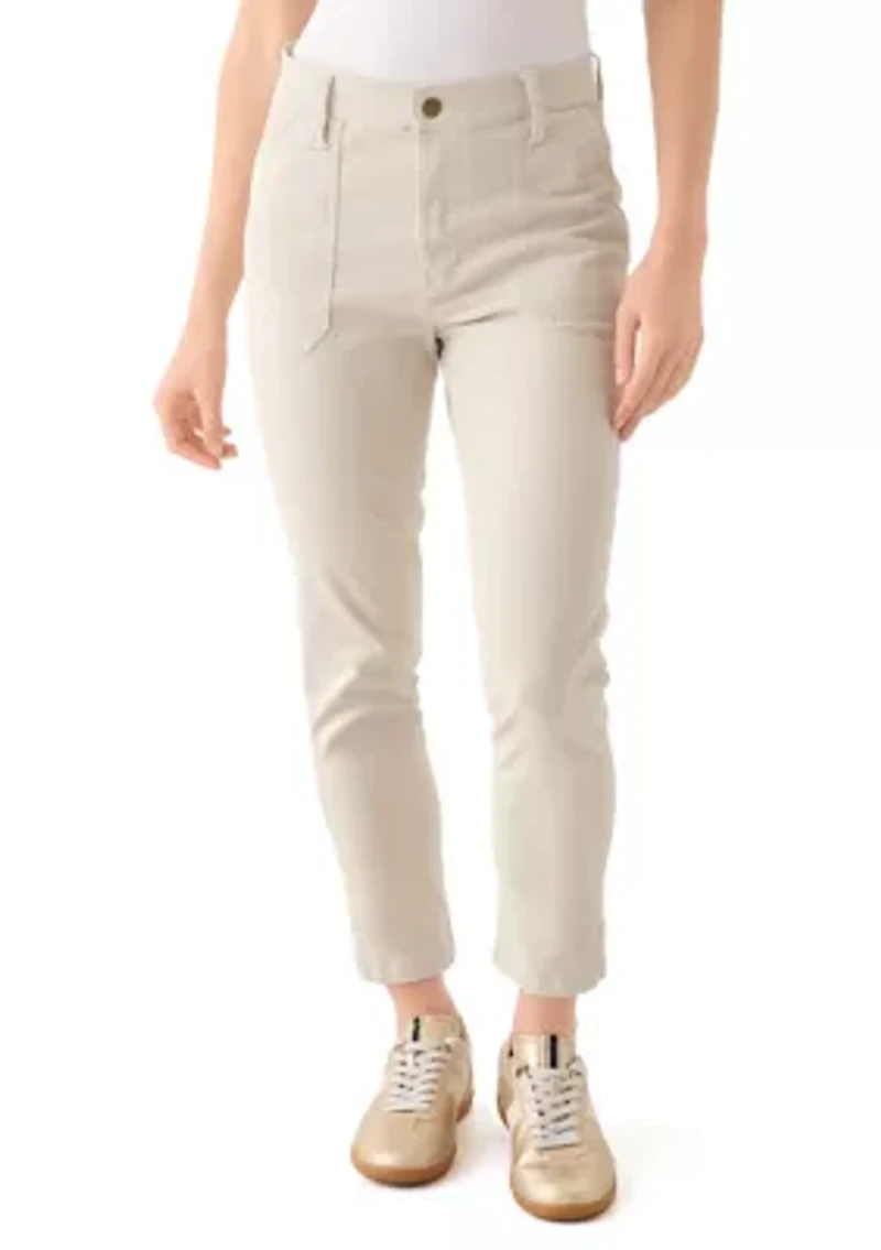 Petite Button Front Utility Ankle Slit Pants