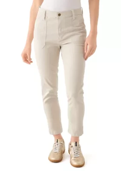 Petite Button Front Utility Ankle Slit Pants