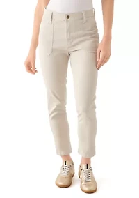 Petite Button Front Utility Ankle Slit Pants