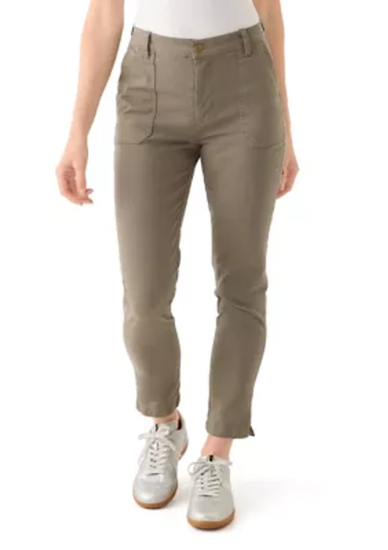 Petite Button Front Utility Ankle Slit Pants