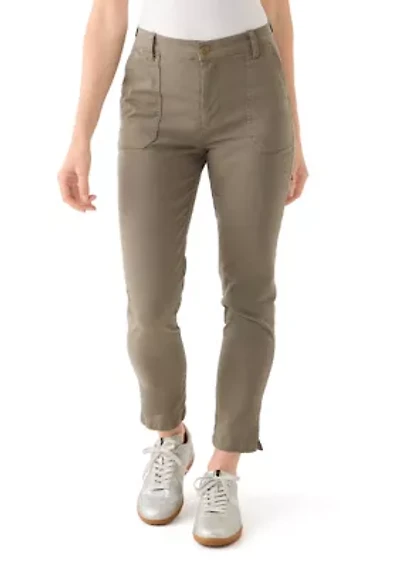 Petite Button Front Utility Ankle Slit Pants